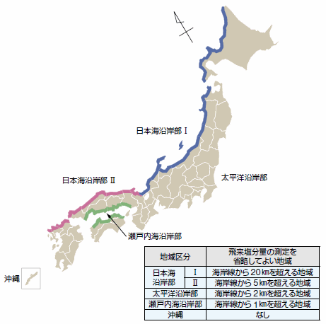 図1 JIS 耐候性鋼材を無塗装で使用する場合の適用地域7）