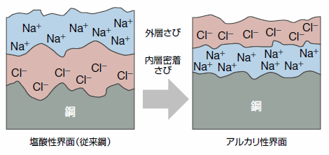 図3 地鉄界面アルカリ化によるさび機能制御原理